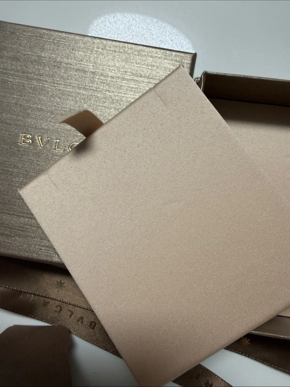 BVLGARI Rose Gold Jewelry Box with Ribbon/ save the children card and envelope